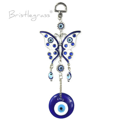 BRISTLEGRASS Turkish Blue Evil Eye Rhinestone Butterfly Wall Hanging Pendants Amulets Lucky Charm Blessing Protection Decor