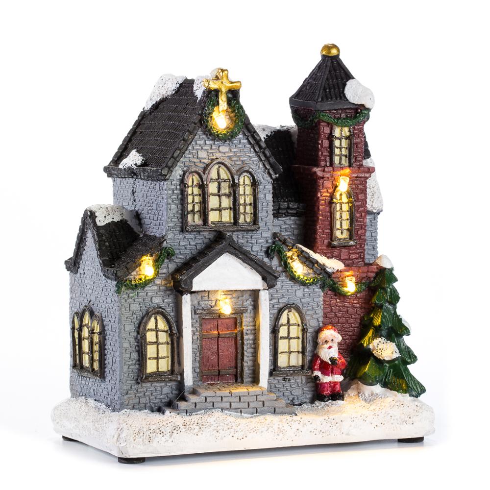 Christmas Decoration Village Collection Figurine Building Christmas House With Santa Claus LED Lighting Home Fireplace Ornament
