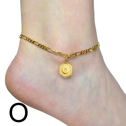 Anniyo 21cm + 10cm Extender Chain / A-Z Initial Letter Anklet for Women Alphabet Jewelry Foot Chain Girl #105906