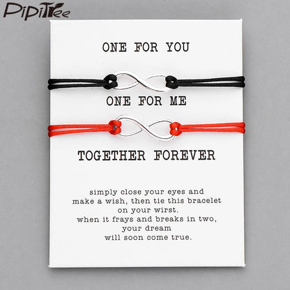 Pipitree 2pcs/Set Together Forever Love Infinity Bracelet for Lovers Red String Couple Bracelets Women Men's Wish Jewelry