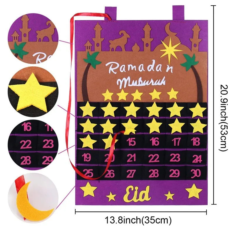 Ramadan Countdown Felt Calendar Eid Mubarak Decorations for Home Islamic Muslim Party Decor Ramadan Kareem Eid Al Adha Kid