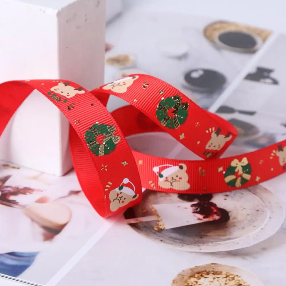10Yards Christmas Decoration Ribbon DIY Handmade Printed  Polyester Party Christmas Wedding Party Packing Gilding Ribbon