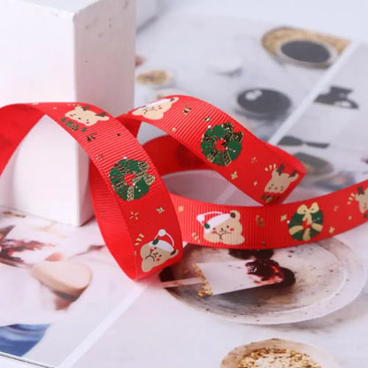 10Yards Christmas Decoration Ribbon DIY Handmade Printed  Polyester Party Christmas Wedding Party Packing Gilding Ribbon