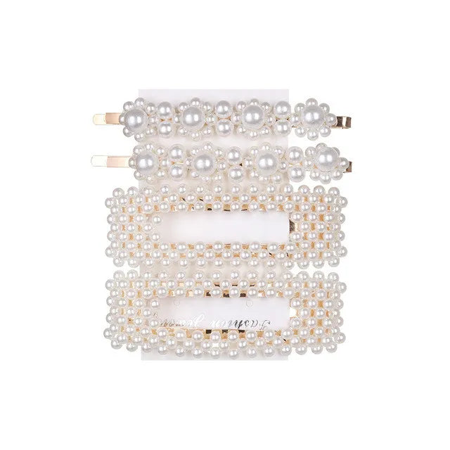 5Pcs/Set Pearl Hair Clip Snap Button Hair Pins for Women Sweet Pearl Hairpin Hair Clips Jewelry Lady Barrette Stick