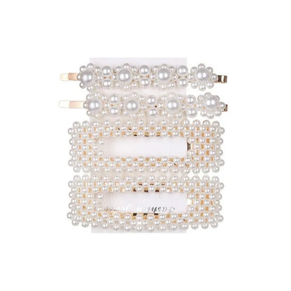 5Pcs/Set Pearl Hair Clip Snap Button Hair Pins for Women Sweet Pearl Hairpin Hair Clips Jewelry Lady Barrette Stick