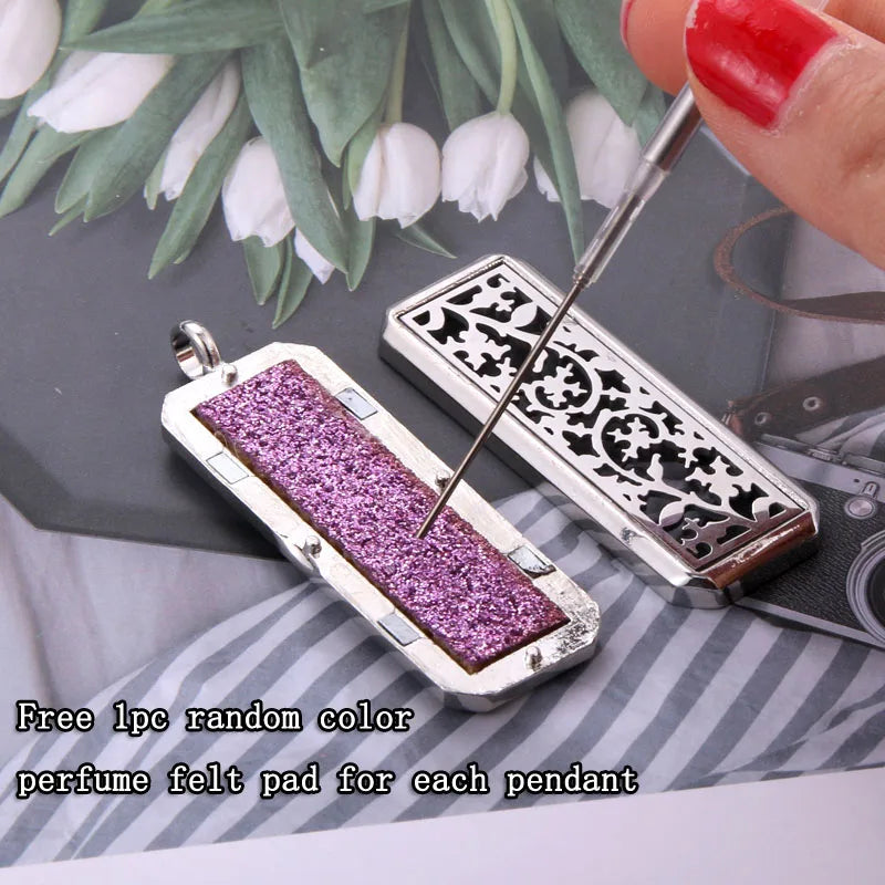 Square Stainless Steel Magnetic Aromatherapy Diffuser Necklace Jewelry Perfume Locket Pendant Essential Oil Locket Necklace