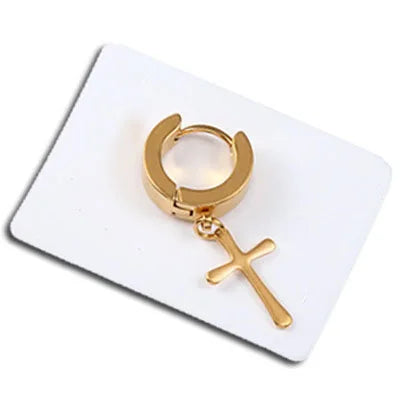 1 Piece Men Cross Stars Pendant Punk Round Cartilage Stainless Steel Earring for Men Piercing Stud Earrings for Women