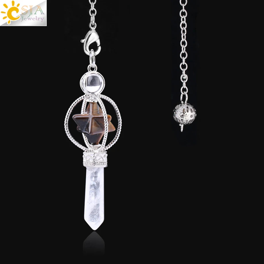 CSJA Merkaba Dowsing Pendulum Quartz Natural Stone Crystal Reiki Healing Pendule Pendant Pendulums Radiesthesia Pendulos F770