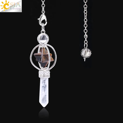 CSJA Merkaba Dowsing Pendulum Quartz Natural Stone Crystal Reiki Healing Pendule Pendant Pendulums Radiesthesia Pendulos F770