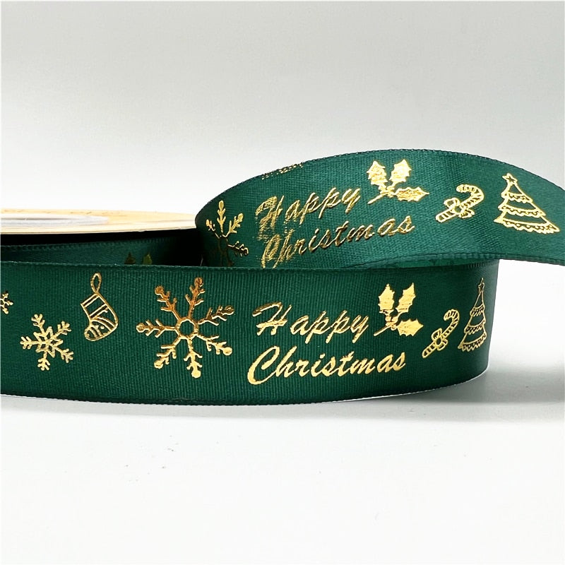 5yards 1inch 25mm Christmas Ribbon Printed Christmas Polyester Ribbon for Handmade Design Christmas Decoration