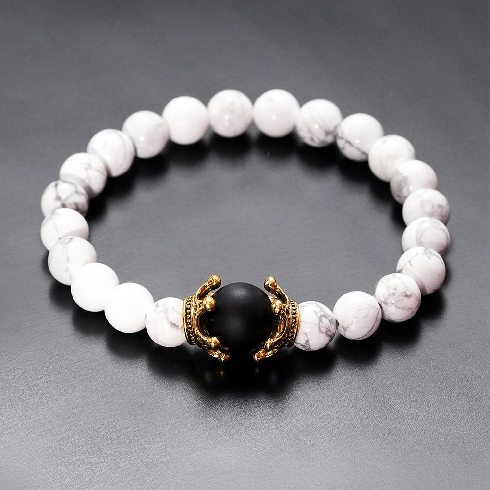 Charm Bracelet for Men Fashion Luxury Antique Crown High Quality Tiger Eye Stone Bead Bracelets Jewelry Male Pulseira Bileklik