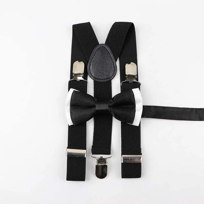 Solid Color Children Belt Bowtie Set Baby Boys Suspenders Polyester Y-Back Braces Two Colors Bow Tie Adjustable Elastic Kids