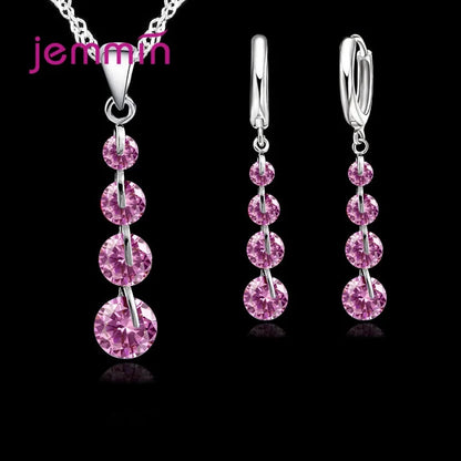 Romantic 925 Sterling Silver  Link Chain Crystal Pendant Necklace Jewelry Set for Women Earrings Wedding Jewelry Sets