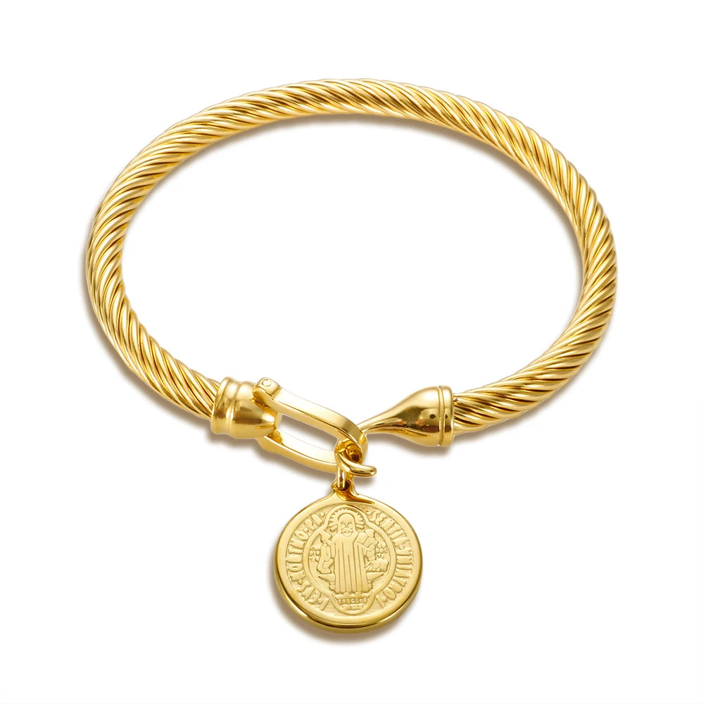 MSX Gold Plating Stainless Steel Bangles Bracelets Vintage Love Roman Numerals Wristband Bracelets Bangles for Men Women