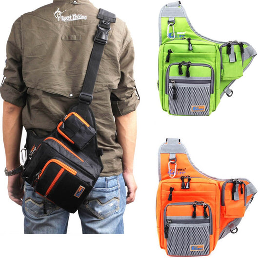 iLure Fishing Bag Canvas Carp Fishing Reel Tackle Lure Bag Green/Orange/Black 32*39*12CM Multifunction Waterproof Fishing Bag