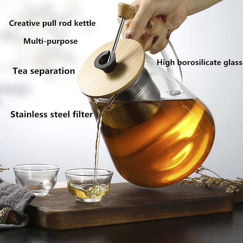 Stainless Steel Infuser Teapot Clear Borosilica Glass Filter Heat Resistant Coffee Puer Tea Pot Heated Container Boiling Kettle