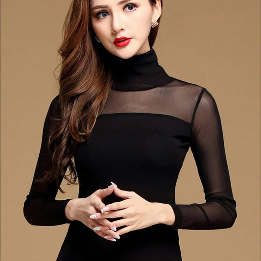 Tops Womens Blouse Shirt Black White Long Casual Long Sleeve Lace Blusas Under Shirts Elastic Tops and Blouses Women New