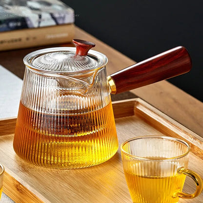 YMEEI Glass Teapot With Removable Clear Infuser Sandal Wood Handle Stove & Micro
