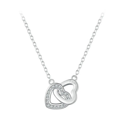 Bamoer 925 Sterling Silver Connected Heart Pendant Necklace for Girlfriend Valentine's Day Fine Jewelry SCN181