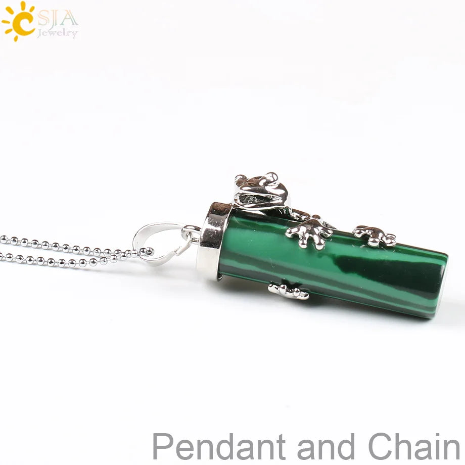 CSJA Pink Quartz Gem Power Statement Necklace Male Female Jewelry Natural Gem Stone Pendant Lovely Frog Jewellery E184