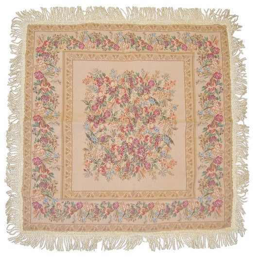 Woven Wildflower Wonderland Floral Beige Tan Square Shaped Tapestry Table Cloths