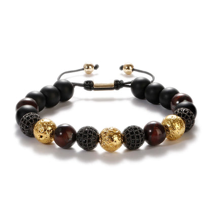 DOUVEI Round Black CZ Zircon Pave Lava Weaving Bracelet Men Beads Weaving Bracelet Homme Adjustable ABL005