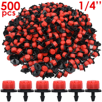 30-500pcs Adjustable 1/4 Irrigation Misting Dripper Sprinkler Emitter Micro Drip Garden Watering Tool Balcony Yard Greenhouse