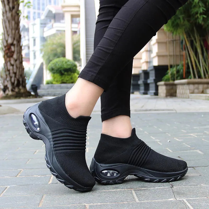 Womens Flats Slip on Shoes for Women Sock Sneakers Platform 2021 Comfortable Soft Ladies Spring Buty Damskie Sepatu Wanita Black