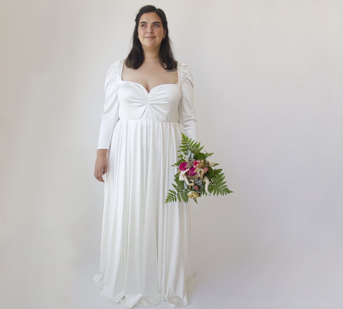 Ivory Sweetheart Wedding Dress With Puffy Sleeves #1341
