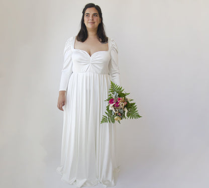 Ivory Sweetheart Wedding Dress With Puffy Sleeves #1341