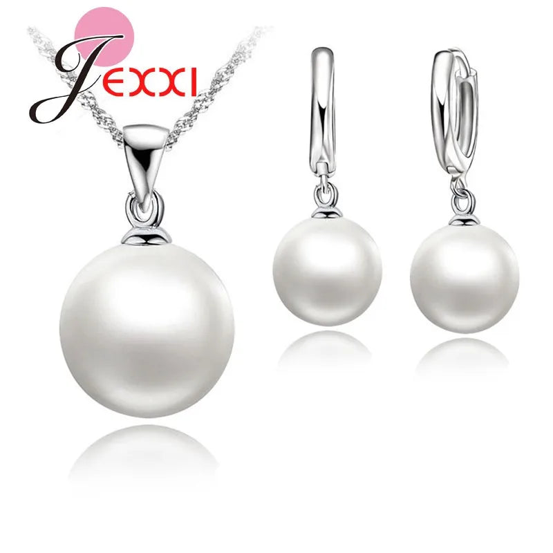 Delicate Pearl 925 Sterling Silver  Jewelry Sets Drop Earrings Necklace Pendant Jewelry Women Wedding Appointment Party