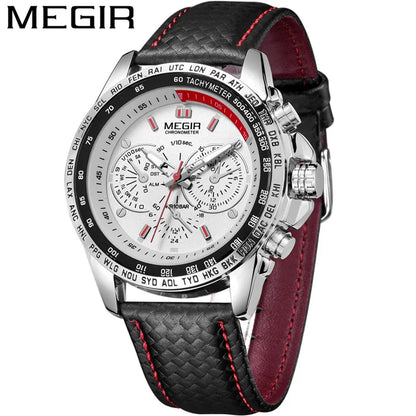 MEGIR Mens Watches Top Luxury Brand Male Clocks Military Army Man Sport Clock Leather Strap Business Quartz Men Wrist Watch 1010