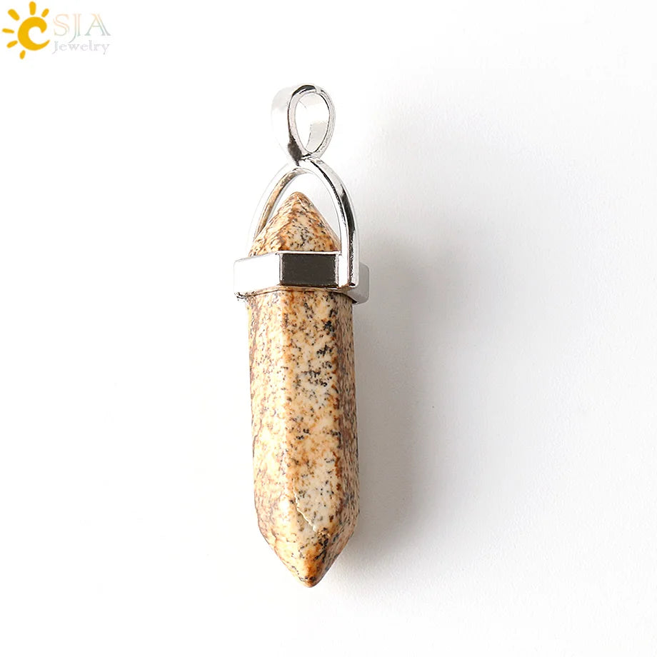 CSJA Bullet Natural Stone Pendant Real Purple Crystal Men Women Chakra Gem Stones Quartz Aventurine Pendants Jewelry  E001