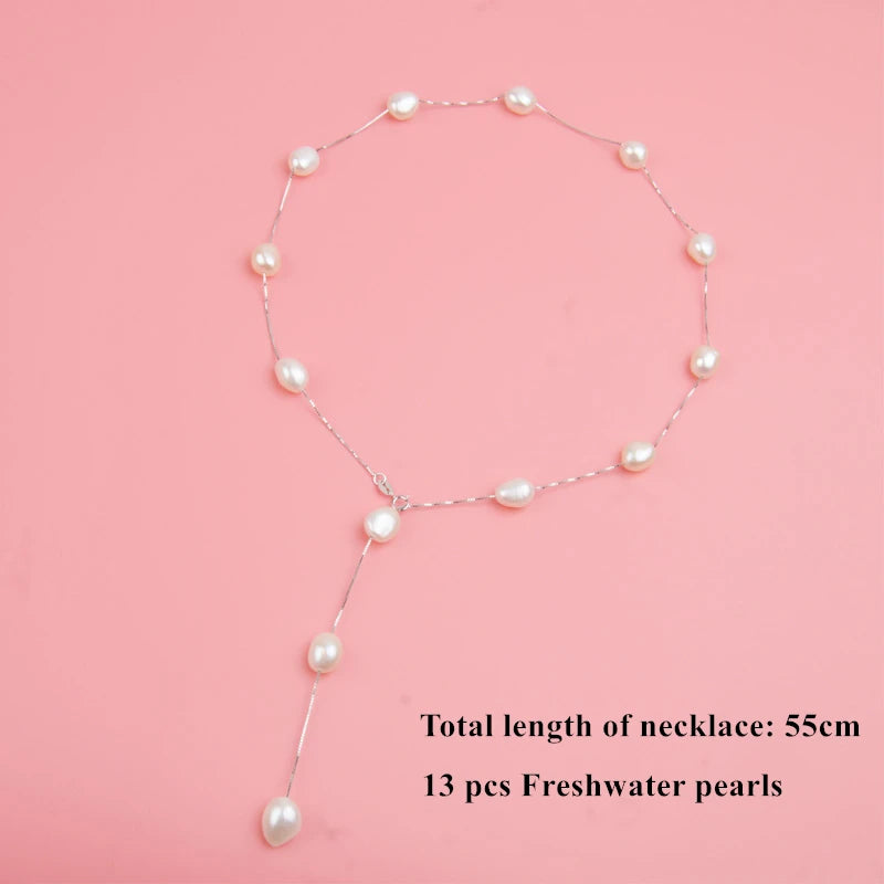 ASHIQI Real Pure 925 Sterling Silver Chain Pendant Necklace for Women 8-9mm White Gray Natural Freshwater Baroque Pearl Jewelry