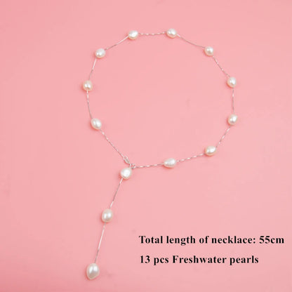 ASHIQI Real Pure 925 Sterling Silver Chain Pendant Necklace for Women 8-9mm White Gray Natural Freshwater Baroque Pearl Jewelry