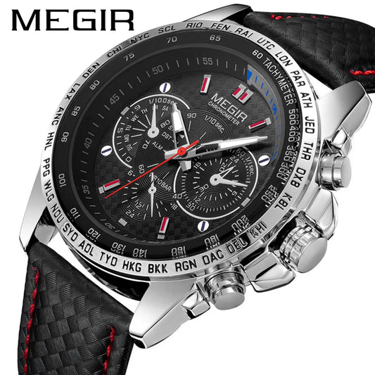MEGIR Mens Watches Top Luxury Brand Male Clocks Military Army Man Sport Clock Leather Strap Business Quartz Men Wrist Watch 1010
