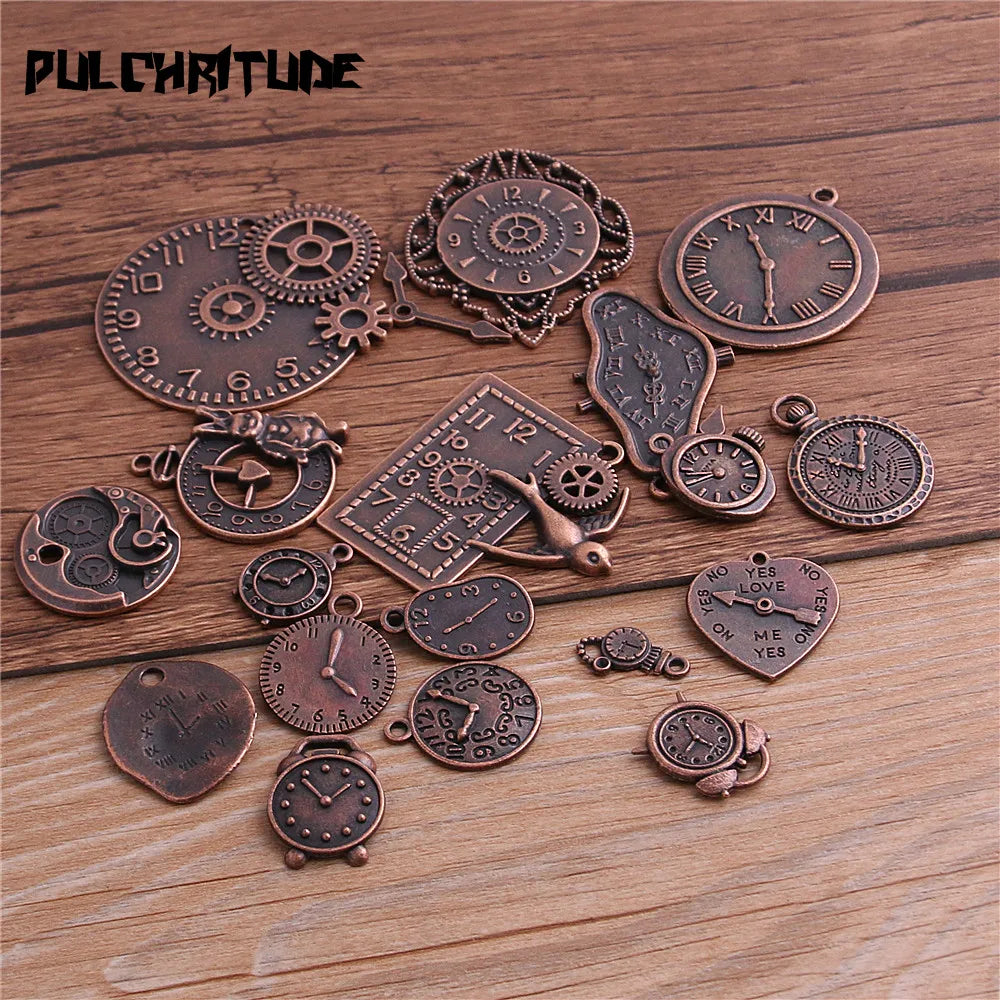 10pcs Vintage Metal Zinc Alloy Mixed Two Clock Pendant Charms Steampunk Clock Charms for Diy Jewelry Making