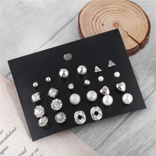 Crystal Simulated Pearl Earrings Set Women Jewelry Accessories Piercing Ball Stud Earring Kit Bijouteria Brincos