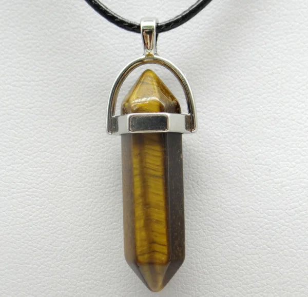 1PCS Natural Stone Quartz Crystal Opal Agates Hexagonal Column Pendulum Pendant Leather Chains Necklace Fashion Charms Pendant
