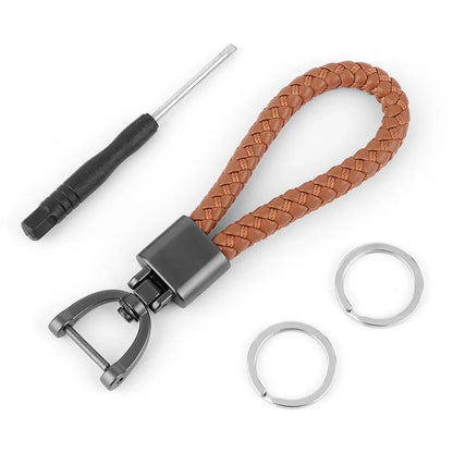 High-Grade Keychain for Men Women Rotatable Key Chain Luxury Hand Woven Leather Horseshoe Buckle Car Key Ring Holder Accessories