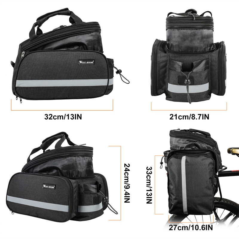 WEST BIKING Waterproof 3 in 1 Expandable Bicycle Trunk Bag Mountain Bike Rear Seat Cargo Carrier Cycling Travel Luggage Pannier