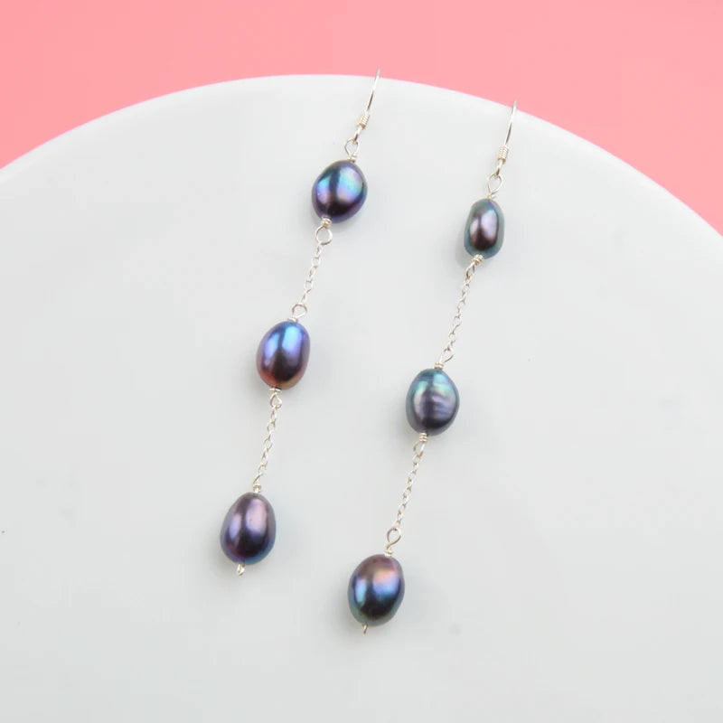 ASHIQI Natural Freshwater Pearl Earrings Real 925 Sterling Silver Long Korean Earrings for Women Big Baroque Pearl Jewelry