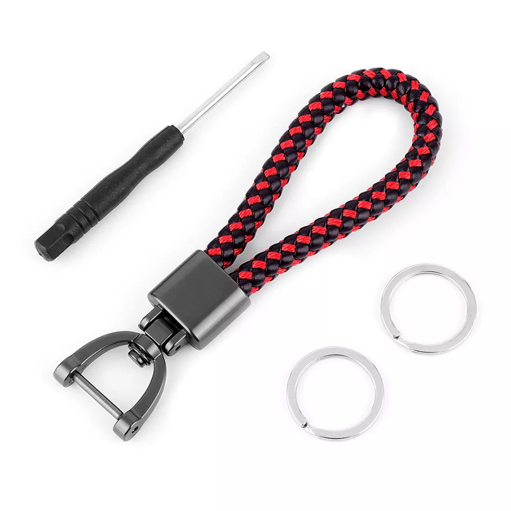 High-Grade Keychain for Men Women Rotatable Key Chain Luxury Hand Woven Leather Horseshoe Buckle Car Key Ring Holder Accessories