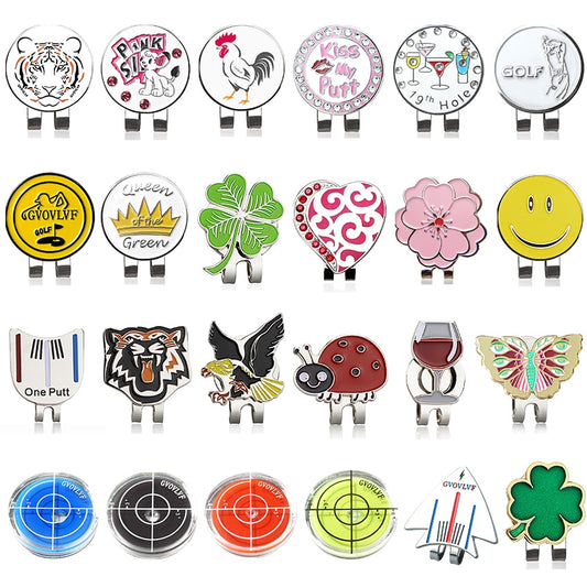 24 Kinds Different Design Golf Marker W Golf Hat Clip Clamp Golf Ball Mark Animals Wine Cup Plants Shoes Flag 1pcs