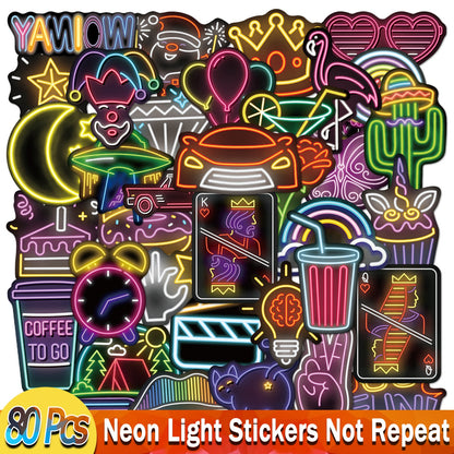 YAMIOW Anime Stickers Cartoon Animals Neon Light Butterfly Dogs Style Skateboard Sticker for Laptop Car Luggage Bicycle Guitar