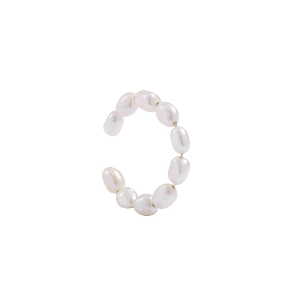 Women Pearl Ear Cuff Earring Bohemian Natural Freshwater Circle Small Clip on Earring  No Piercing Fake Cartilage Earring