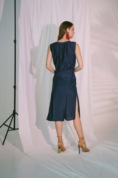 Agape Midi Dress in Navy