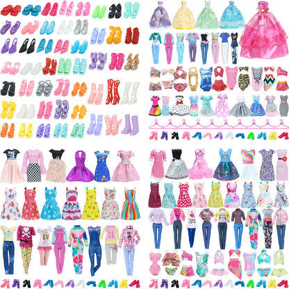 Random Mix Style Doll Accessories High Heels Shoes Swimsuit Wedding Party Gown Mini Dress Clothes for Barbie Doll Baby Toys