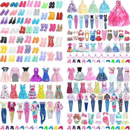 Random Mix Style Doll Accessories High Heels Shoes Swimsuit Wedding Party Gown Mini Dress Clothes for Barbie Doll Baby Toys