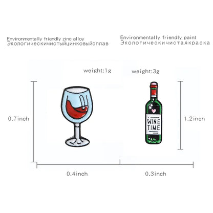 Wine Time Mini Cute Wine and Wine Glasses Couple Pins Red Wine Bottle Cup Brooches Enamel Pin Badge for Lovers Best Friend Pins
